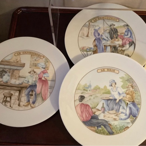 French Limoges Apilco Village Scenes Cheese Plate \ Dessert Set - 7 Piece Set - Picture 5 of 13